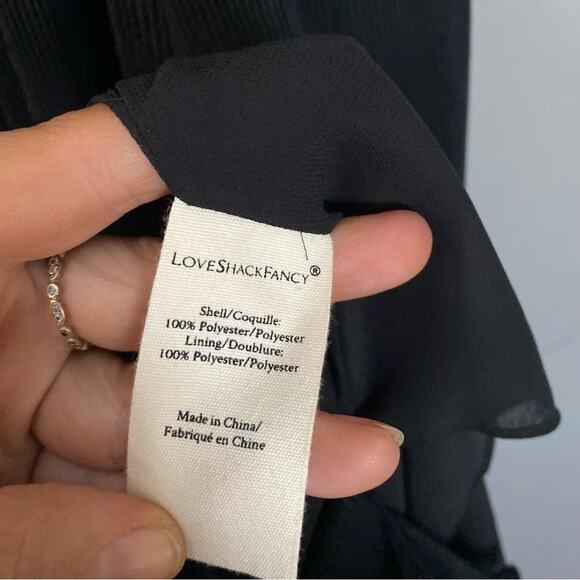 LOVESHACKFANCY Talitha Maxi Dress Crinkle Halter Gown in Black Ruffle Slit Sz L - Picture 6 of 14